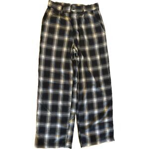 Kendall + Kylie Pants Womens L Plaid Flannel Wide-Leg Black Gray